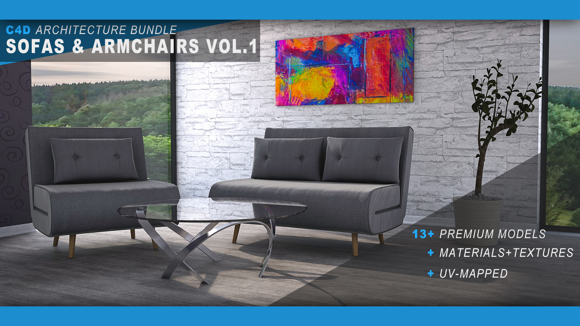 Cover image for the Sofa-Armchairs model package for Cinema 4D
